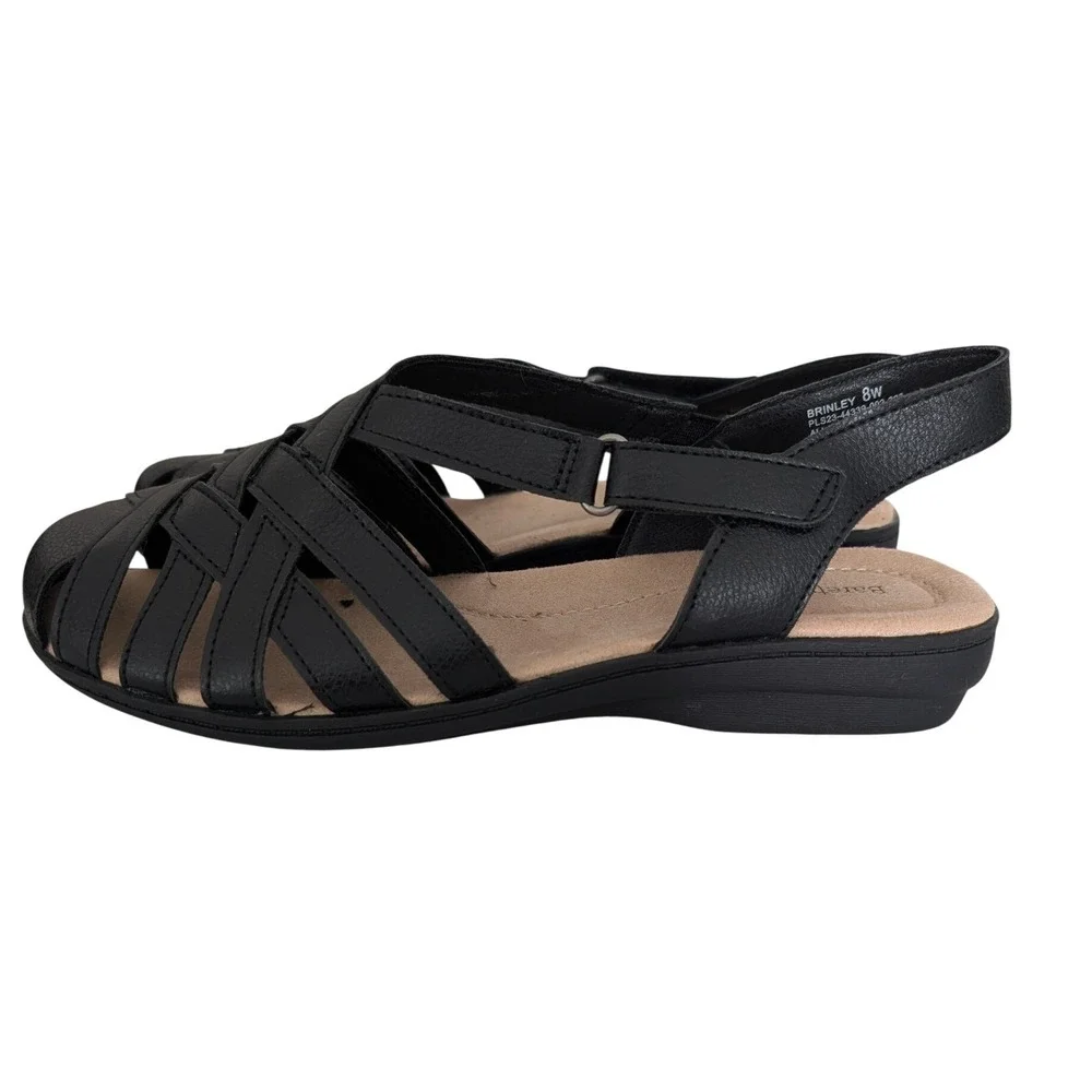 Baretraps Brinley Fisherman Slingback Sandal Women 8W Black Faux Leather Comfort